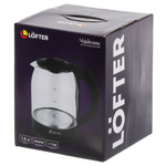 Чайник электрический Lofter, чер, 1.5 л, с подсветкой, 1500 Вт, ск нагр элем, стекло
