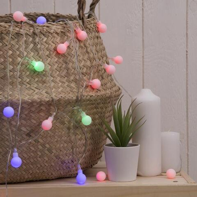 Гирлянда USB "Нить" 3 м с насадками "Шарики" прозрачная нить, 20 LED, мульти, фиксинг