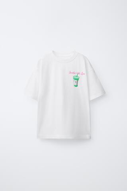 ZARA ФУТБОЛКА С ПРИНТОМ, БЕЛЫЙ