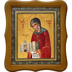 Христодул Патмосский, преподобный чудотворец. Икона на холсте.