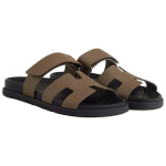 Hermes Chypre Calfskin Round Toe Open Toe Slippers Women's Brown, H231295Z X33