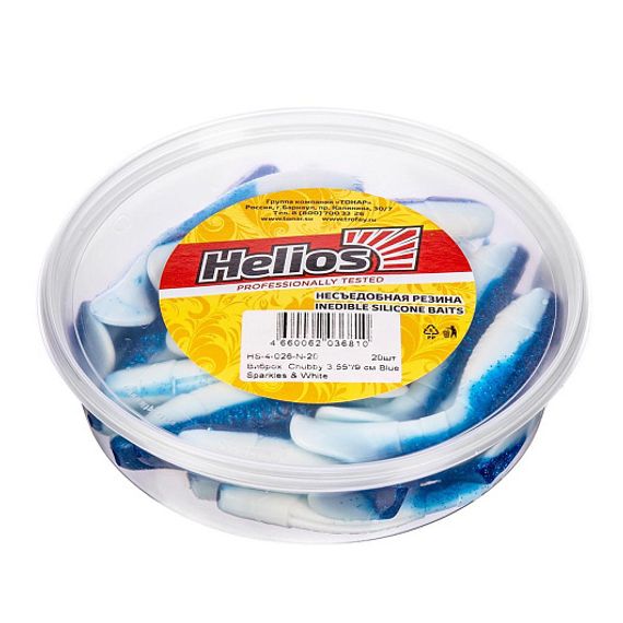 Виброхвост несъедоб. Chubby 3,55&#39;/9 см Blue Sparkles &amp; White 20шт. (HS-4-026-N-20) Helios