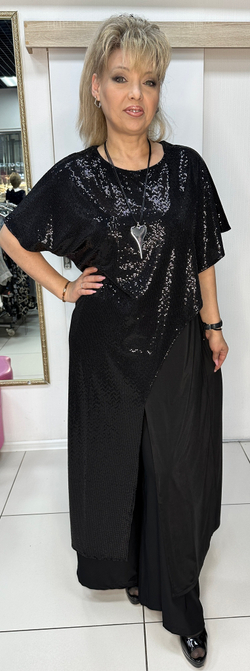Черная нарядная двойка платье с пайетками + брюки-палаццо