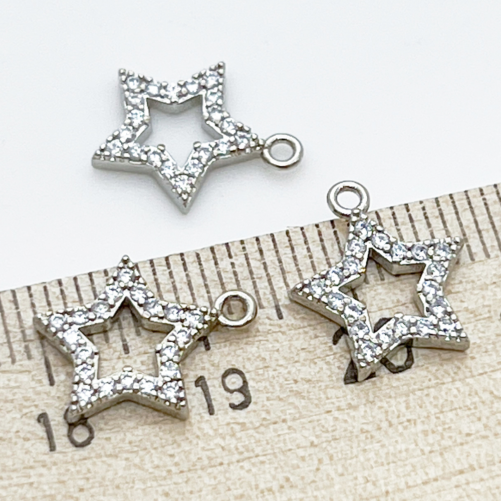 Подвеска Звезда, цвет серебро, фианиты, размер 13*12 мм, цена за 1 шт