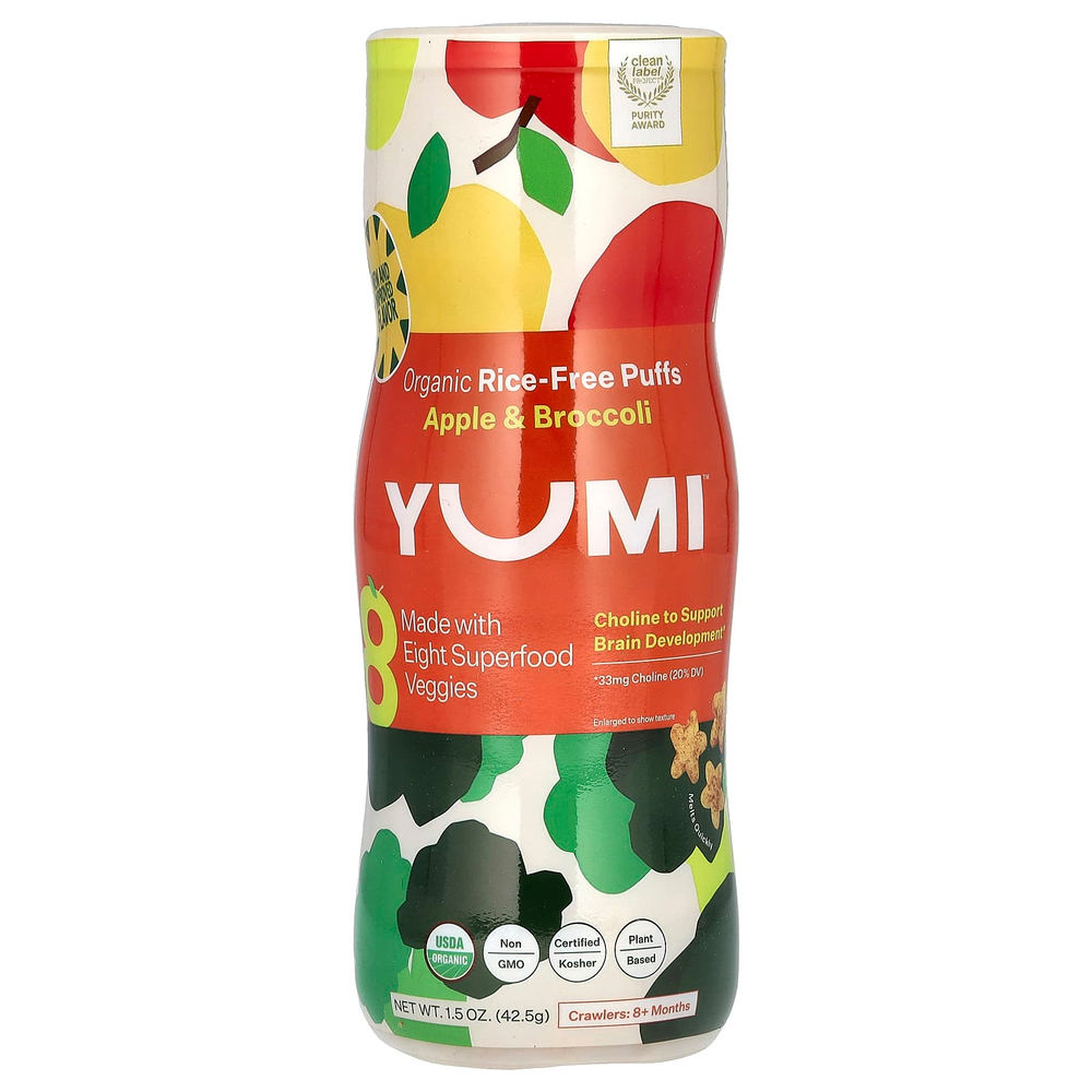 Yumi, органические колечки без риса, для детей от 8 месяцев, яблоко и брокколи, 42,5 г (1,5 унции)