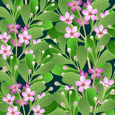 Цветущая вишня на изумрудном фоне
