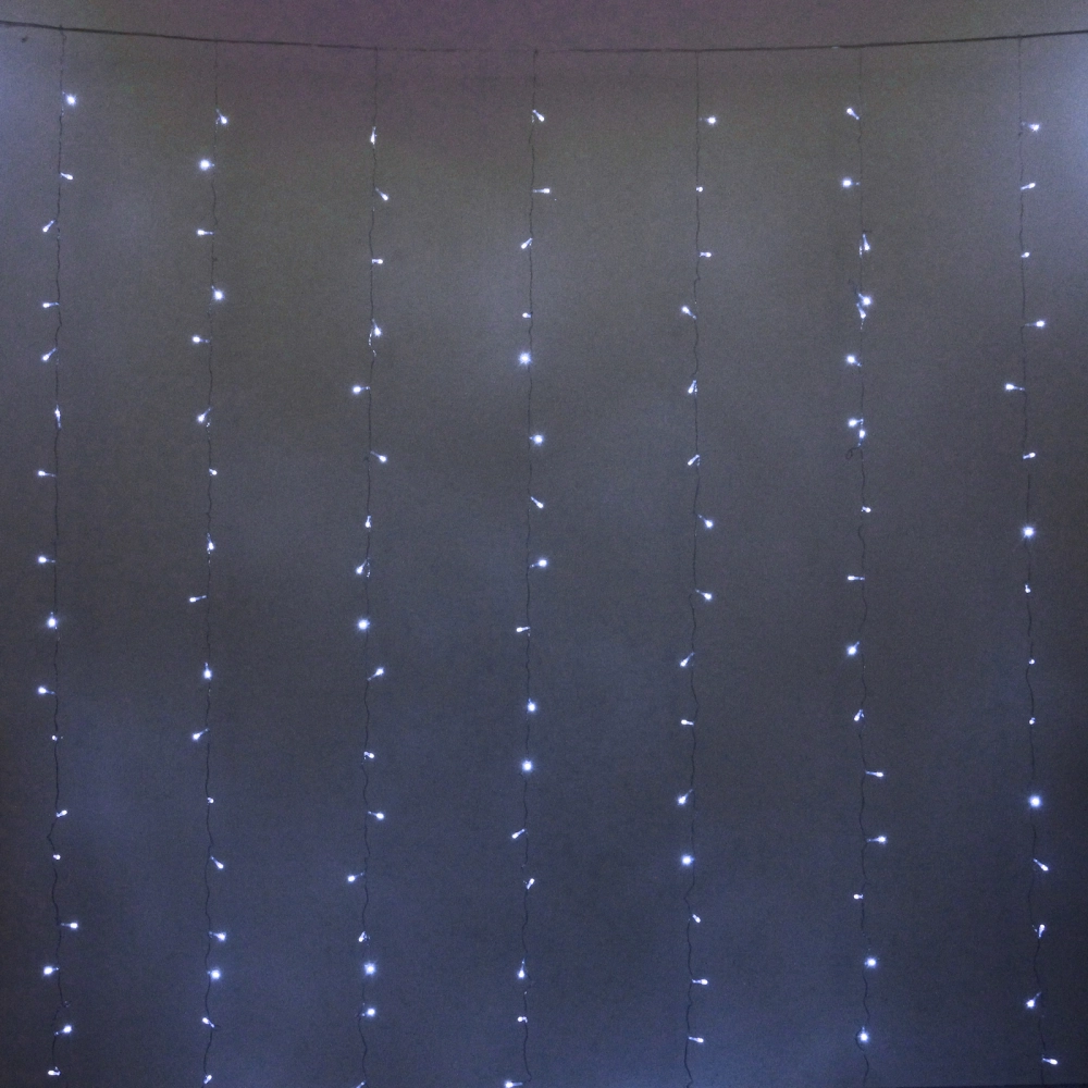 Гирлянда для дома ЗАНАВЕС 3м*2,5м 240 ламп LED, прозр.провод, 8 реж., IP-20. Белый