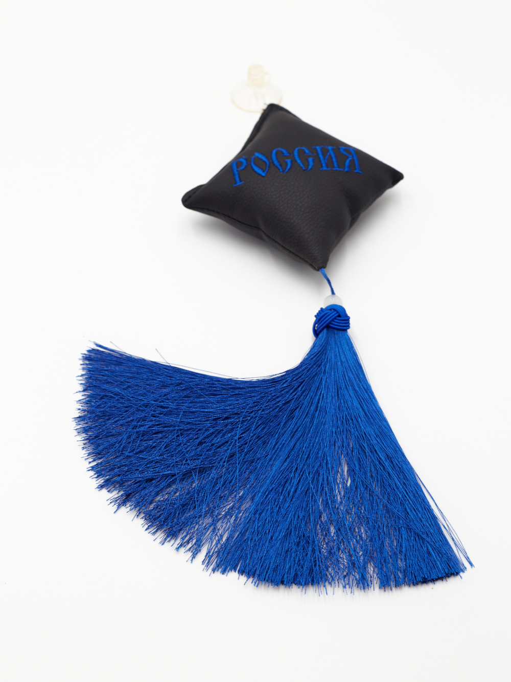 Ромб объемный на присоске РОССИЯ (экокожа, черный, синяя вышивка, кисть)