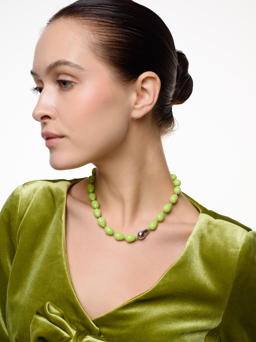 Колье "Green pears" Silver