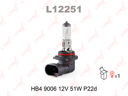 Лампа HB4 9006 12V 51W P22D LYNXauto L12251