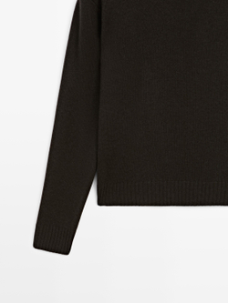 Massimo Dutti Свитер из смесовой шерсти с круглым вырезом, коричневый