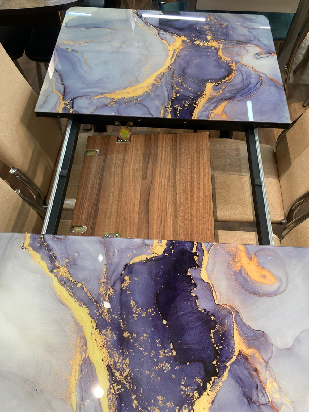 Стол разд стекло Миллер бабочка К-т ног №5 черный Царг.пояс 930 черный Ст-ца акварель ф/п (чер)