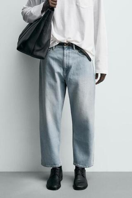 ZARA ДЖИНСЫ TAPERED WIDE FIT, ГОЛУБОЙ