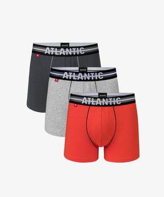 Мужские трусы шорты Atlantic, набор из 3 шт., хлопок, хаки + серый меланж + оранжевые, 3SMH-001