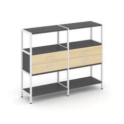 Shelf System Двухсекционный стеллаж трехярусный с ящиками SN.STM-322 Антрацит/Акация Лорка/Металл Бе