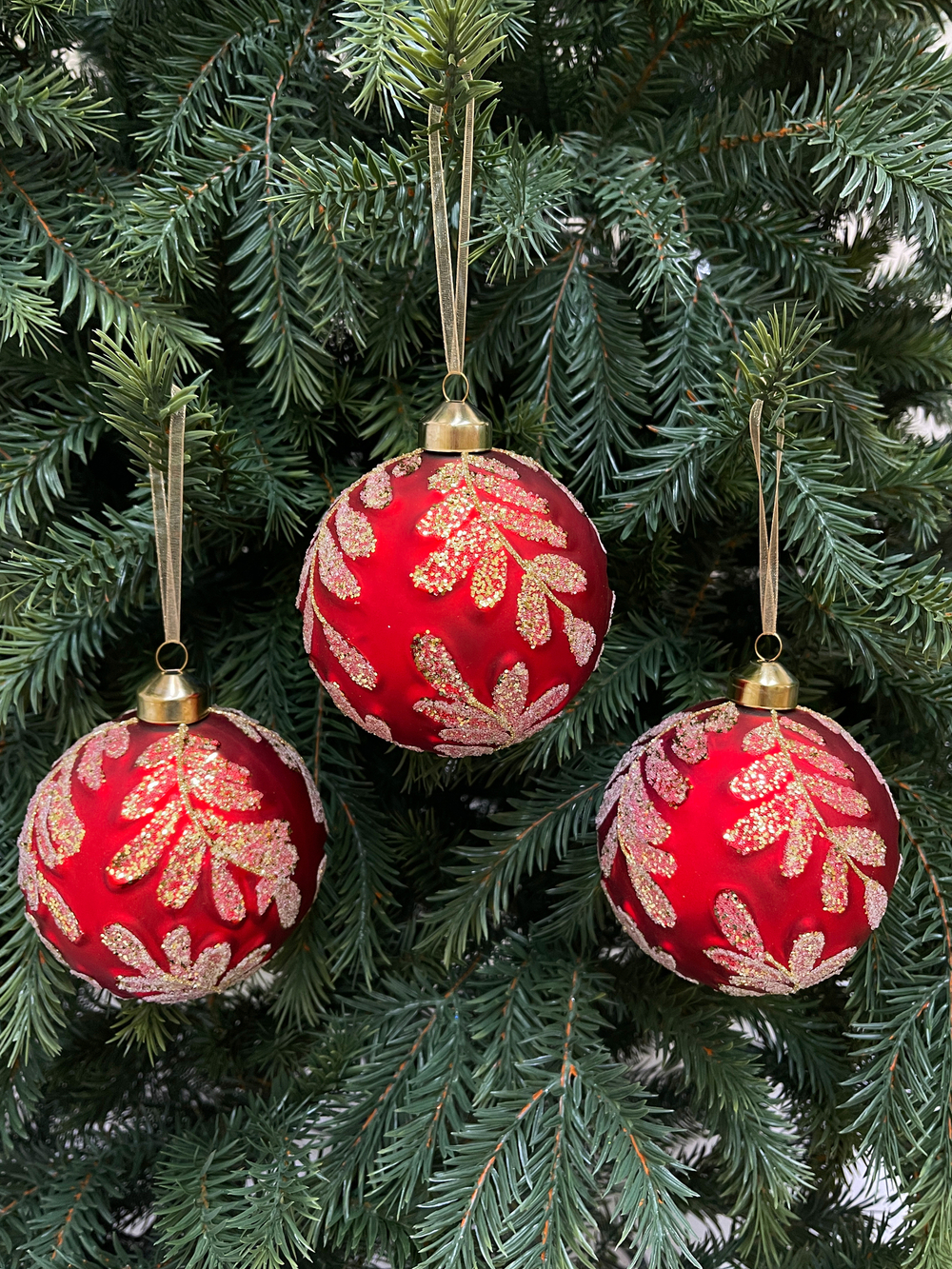 Набор шаров 10см 6шт ChristmasDeLuxe красный с золотой веткой