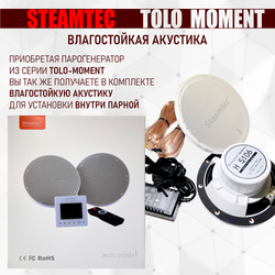 Steamtec TOLO MOMENT 150 - 15 кВт парогенераторы для хамама и турецкой бани / Серия PLATINUM со встроенной музыкой, пультом на 9-ти языках и возможностью монтажа без термодатчиков