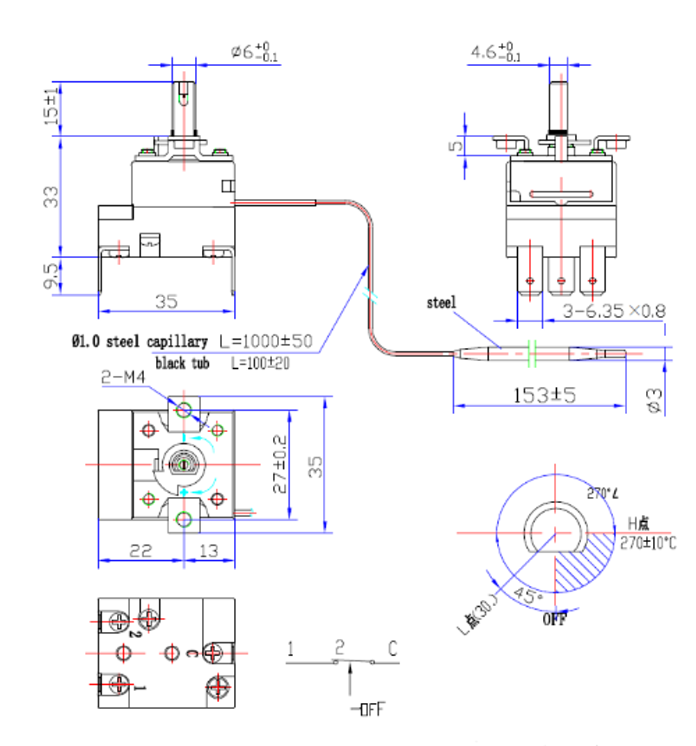Термостат капиллярный WZA-270E (Аналог EGO 55.13059.220) 50-270*С