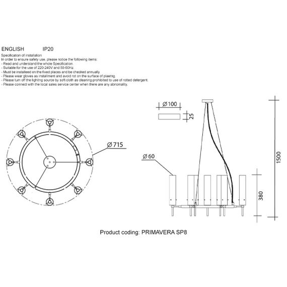 Подвесная люстра Crystal Lux Primavera SP8 Chrome