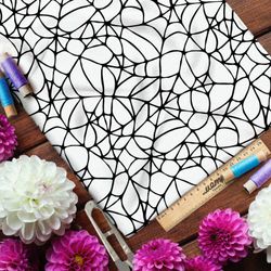 Ткань барби крупная чёрная паутина на белом фоне