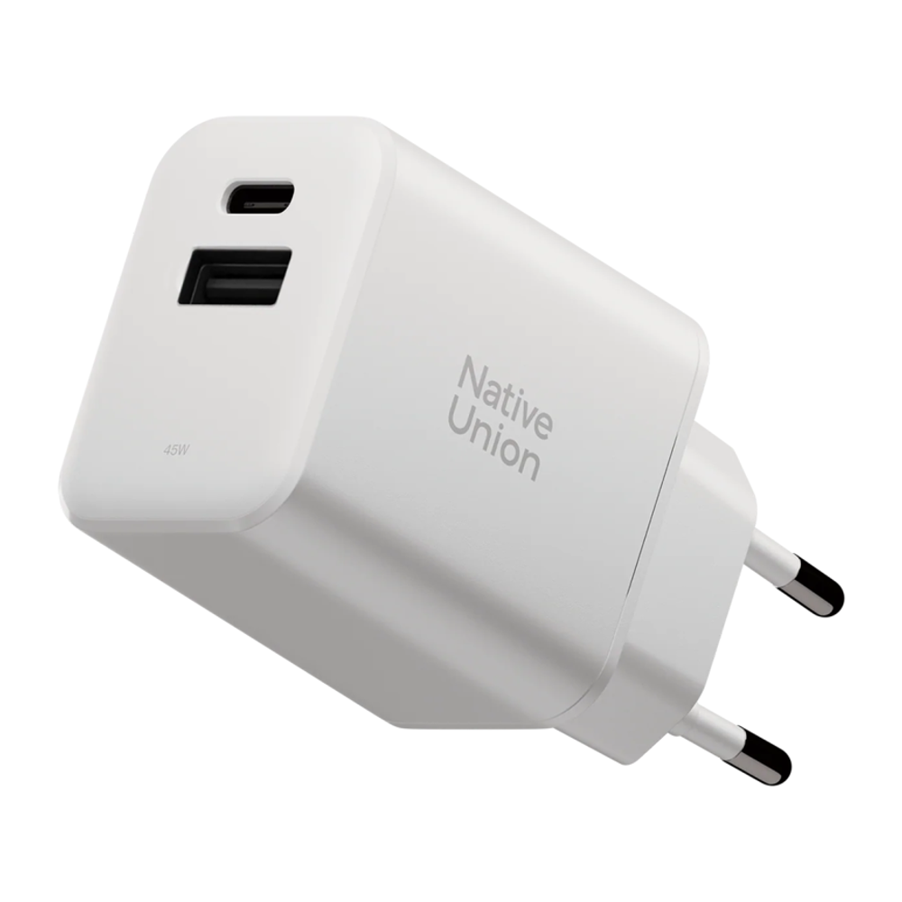 Сетевое зарядное устройство Native Union мощностью 45 Вт (USB-C, USB-A) (GaN) Адаптер питания повышенной мощности. Есть поддержка PD