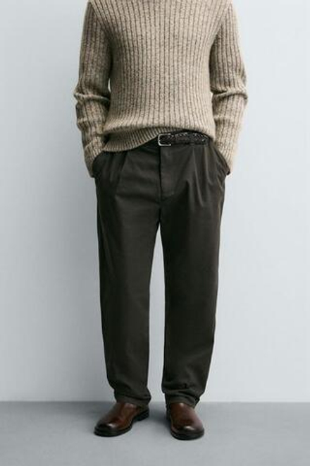 ZARA БРЮКИ REGULAR FIT СО СКЛАДКАМИ, ЗЕЛЕНЫЙ