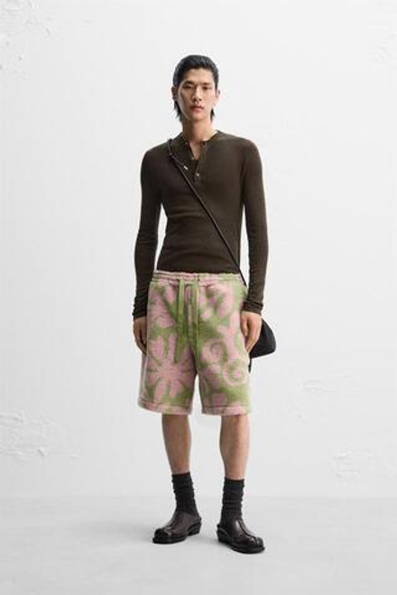 ZARA X NANUSHKA ЖАККАРДОВЫЕ БЕРМУДЫ ИЗ ИСКУССТВЕННОЙ ШЕРСТИ, РОЗОВЫЙ
