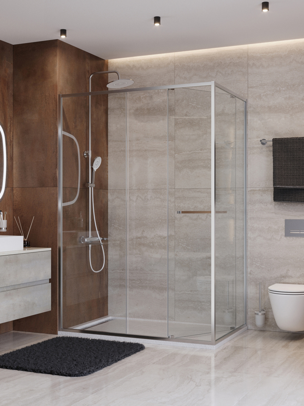 Душевой уголок Cezares LUX-AH-FS-11-130/100-C-CR, 130х100х195, профиль хром, стекло прозрачное