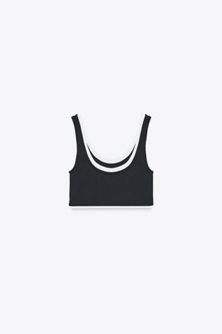 ZARA СПОРТИВНЫЙ КРОП-ТОП С ЭФФЕКТОМ ДВОЙНОГО, ЧЕРНЫЙ/БЕЛЫЙ