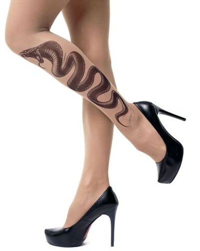 Колготки +size с принтом в виде кобры на левой ножке (Размер: XL-XXL-XXXL) (Цвет: бежевый)