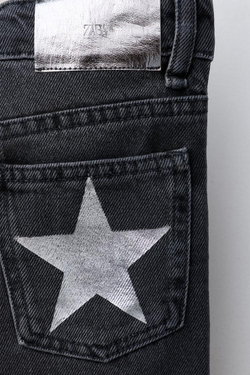 ZARA ДЖИНСЫ WIDE LEG СО ЗВЕЗДАМИ, ЧЕРНЫЙ