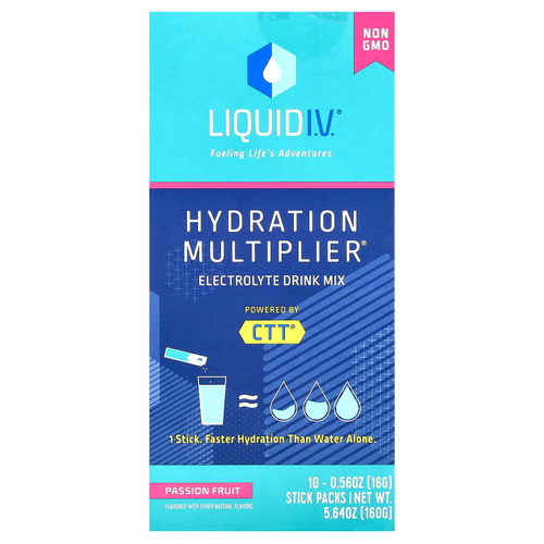 Liquid I.V., Hydration Multiplier, смесь для приготовления электролитического напитка, маракуйя, 10 пакетиков по 16 г (0,56 унции)