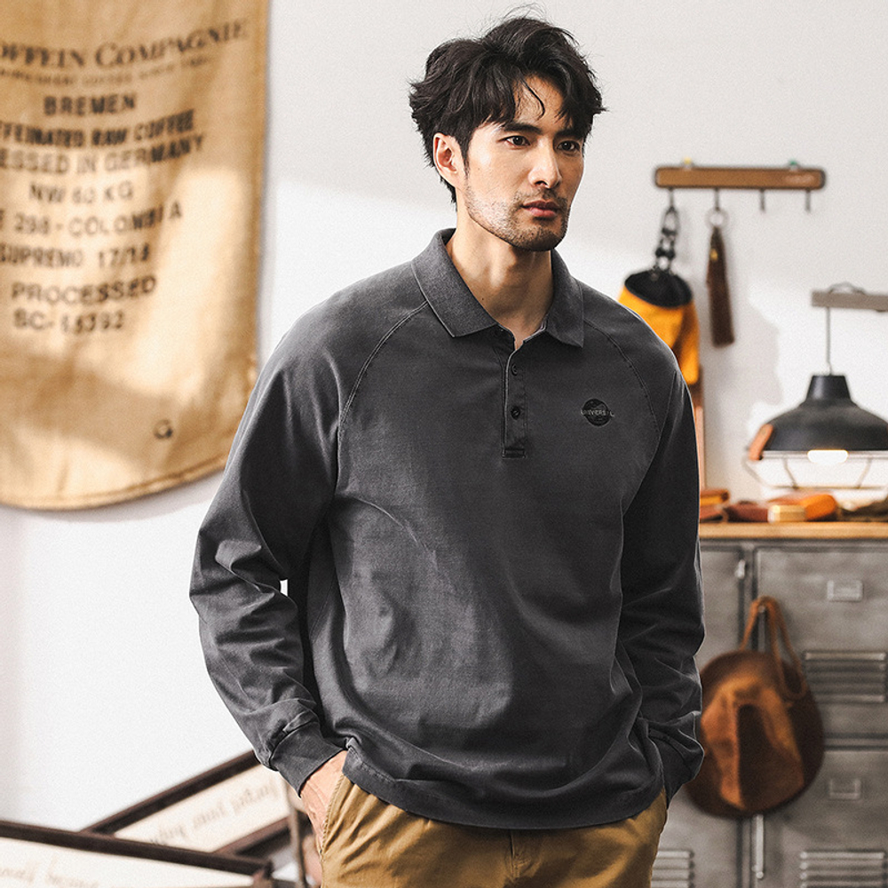 Футболка поло мужская с длинными рукавами плечо реглан.