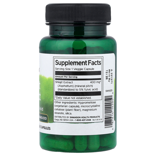 Swanson Vitamins, Экстракт мумие, стандартизированный, 400 мг, 60 растительных капсул