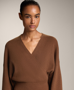 Oysho Джемпер с запахом из трикотажа в рубчик, коричневый