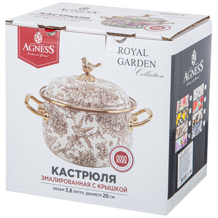 КАСТРЮЛЯ ЭМАЛИРОВАННАЯ AGNESS С КРЫШКОЙ, СЕРИЯ IRISES 3,8Л, ДИА.20СМ ПОДХОДИТ ДЛЯ ИНДУК.ПЛ