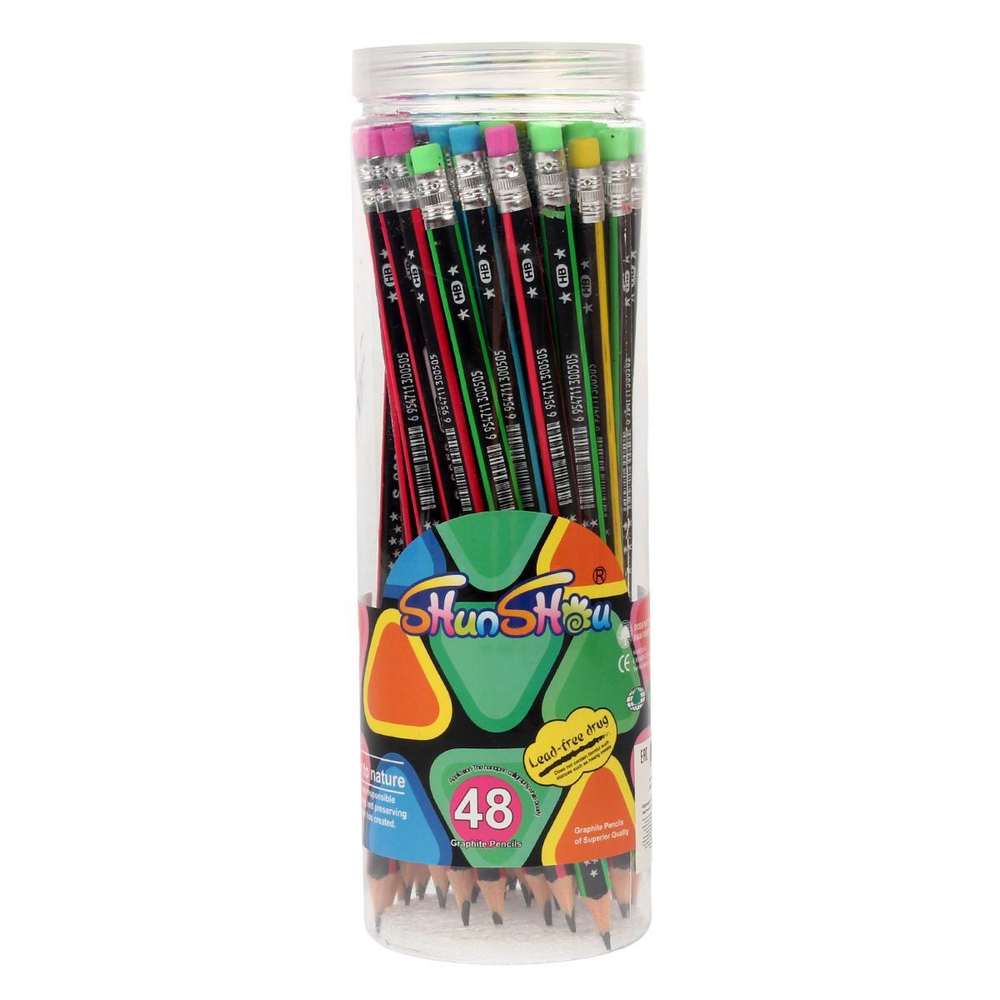 Карандаш ч/г "Star" трехгранный с ластиком, 4 цвета микс (Комплект 6шт.)