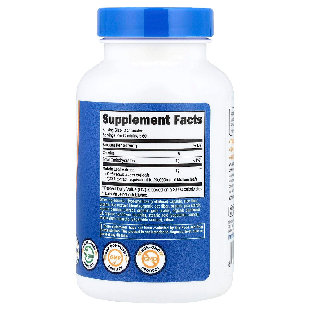 Nutricost, листья коровяка, 120 капсул (500 мг в 1 капсуле)