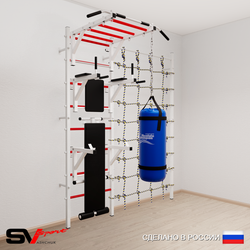 Шведская стенка Sv Sport усиленная 62610 (Турник рукоход/Брусья/Стойка/Скамья/Цепь/Мешок 15кг/Канатный лаз)