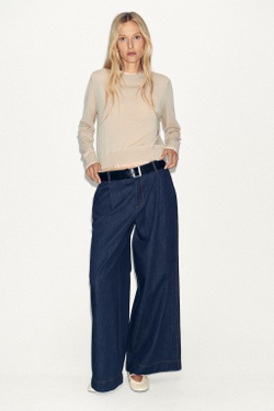 ZARA ВЯЗАНЫЙ ДЖЕМПЕР С ШЕРСТЬЮ И КОМБИНИРОВАННОЙ ТКАНЬЮ, ПЕСОЧНЫЙ