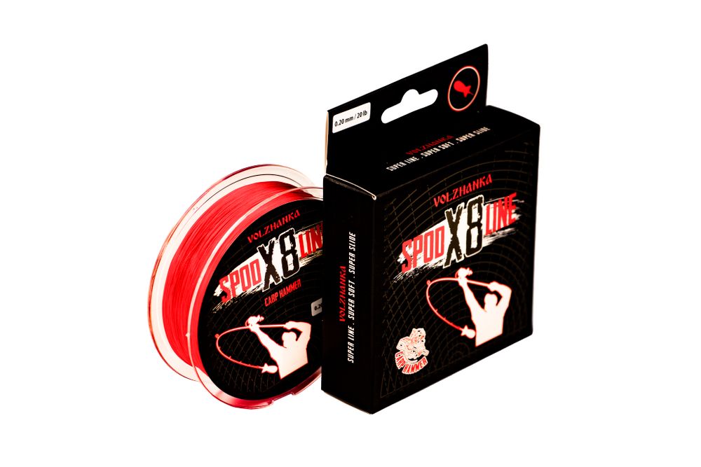 Леска плетеная Carp Hammer "Spod Line X8" 300м/0.20мм 20LB цв. красный