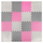 Коврик-пазл напольный 1,2х1,2 м, 16 шт., 30х30 см, толщина 1 см, серый, розовый, светло-серый, ЮНЛАНДИЯ, 664815