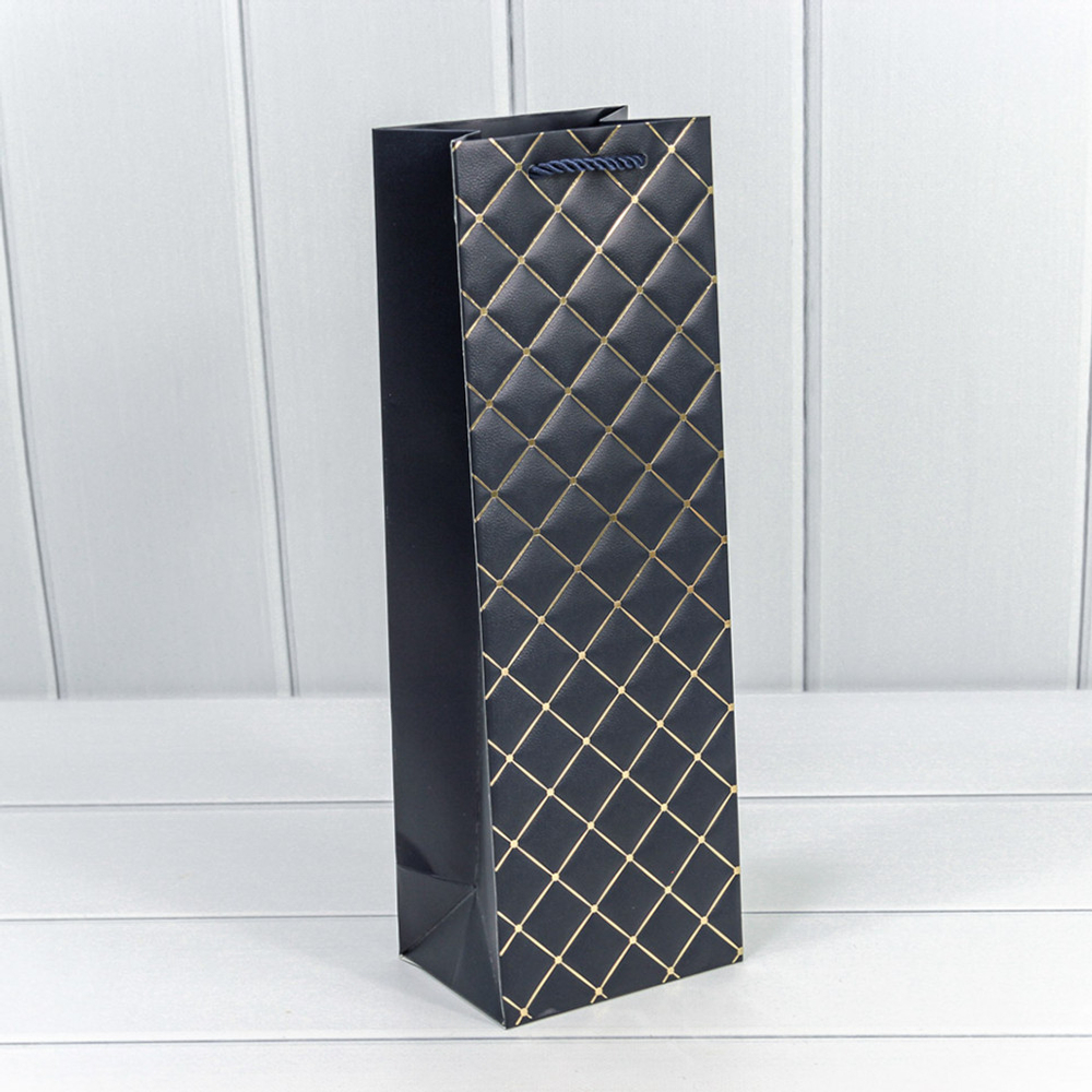 Пакет подарочный Под бутылку 12х36х9см "Ромб" (Синий)