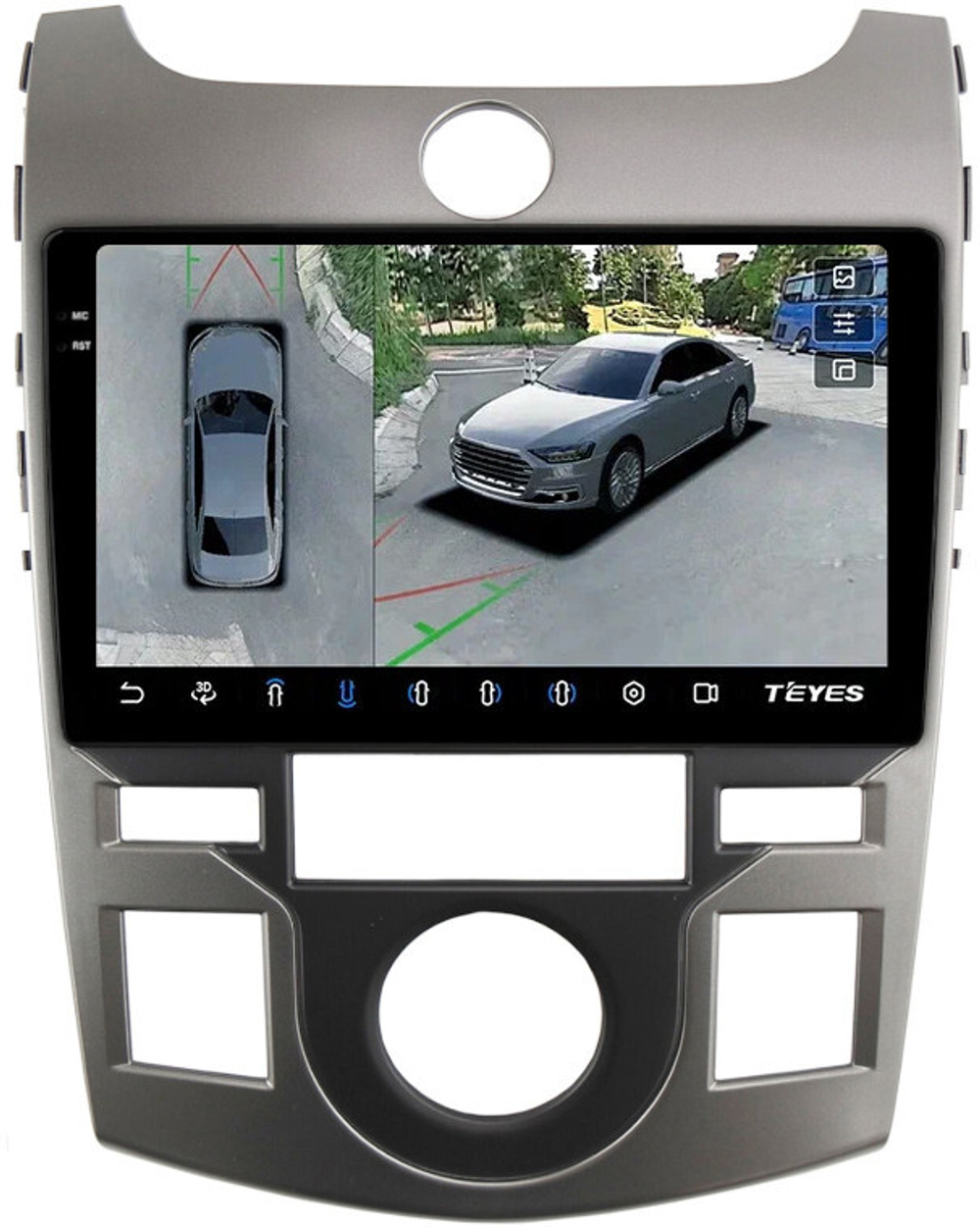 Магнитола для KIA Cerato Koup 1 2008-2013 (купе)- Teyes CC3-2K-360 монитор 9.5" 2K QLED на Android 10, 6+128Гб, CarPlay, 4G SIM-слот, 4 камеры в комплекте