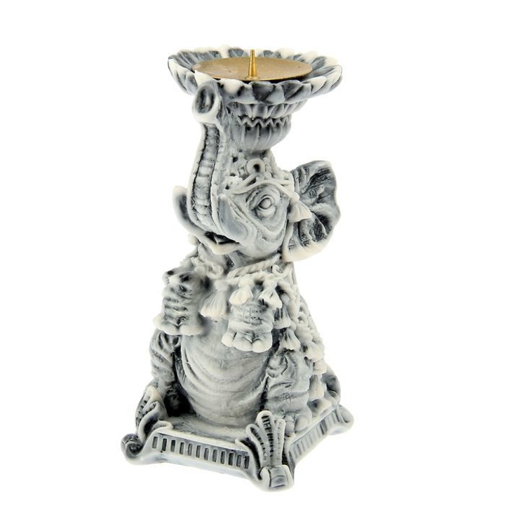 Подсвечник Слониха, мраморная крошка, высота 12,5 см