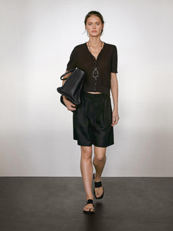 Massimo Dutti Кардиган из 100% льна с короткими рукавами, коричневый