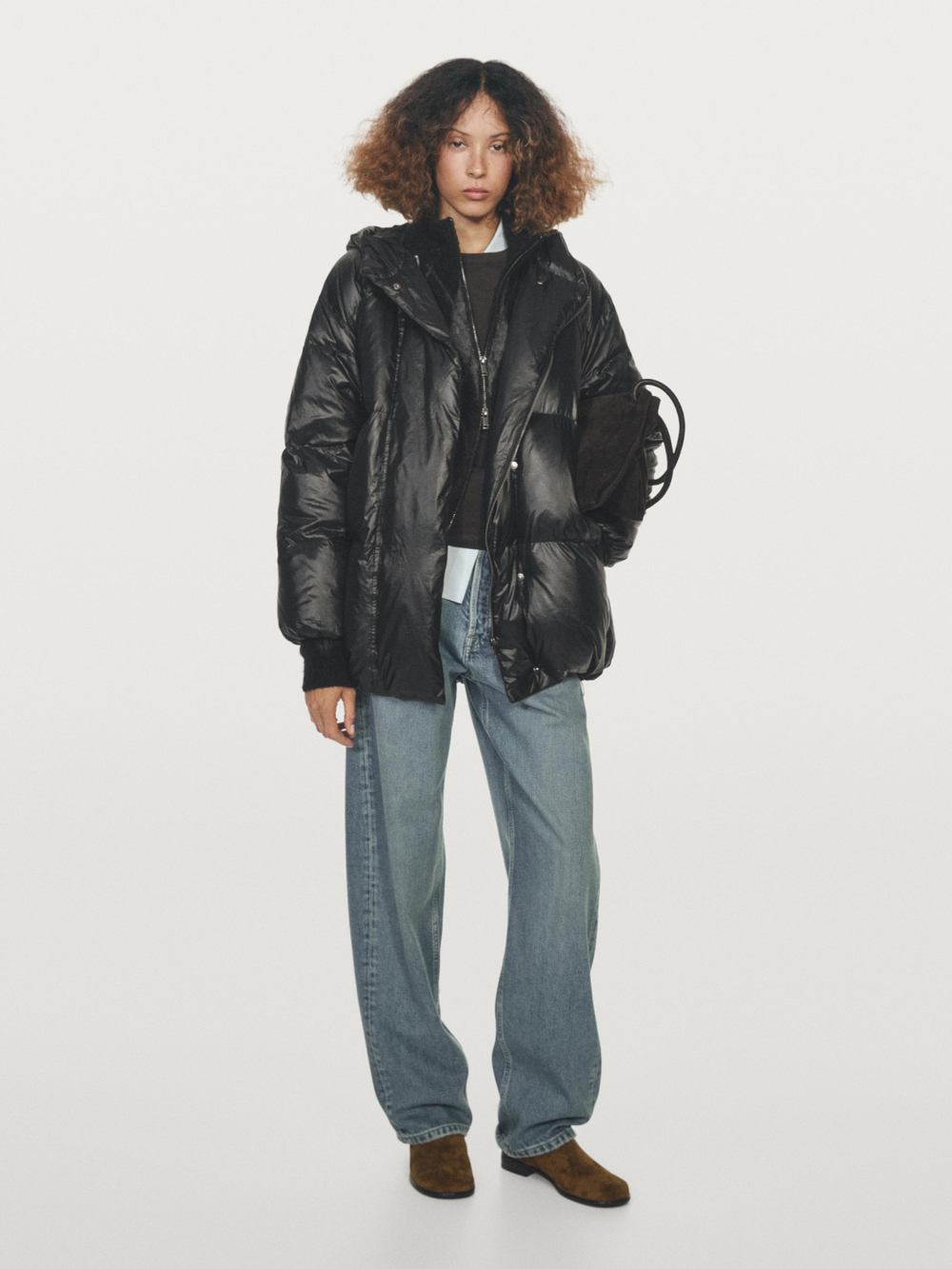 Massimo Dutti Куртка-пуховик с капюшоном, черный