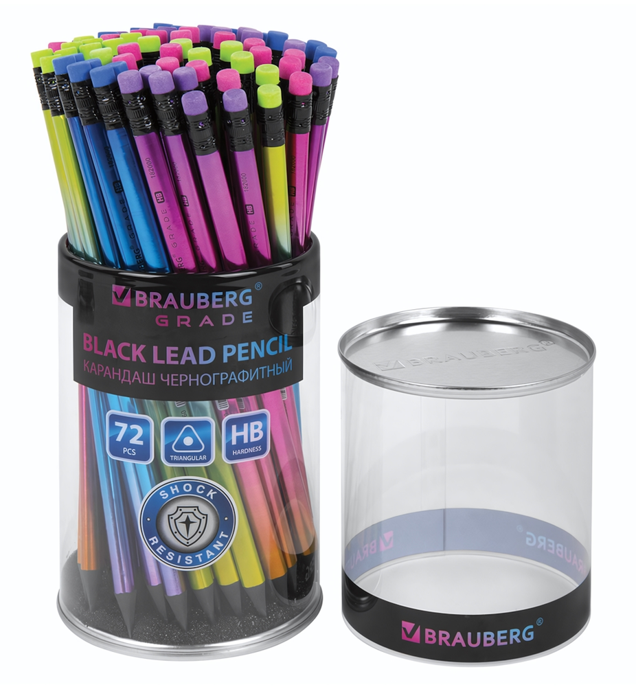 Карандаш ч/г HB "Grade Metallic" трехгранный, корпус в ассортименте (BRAUBERG)