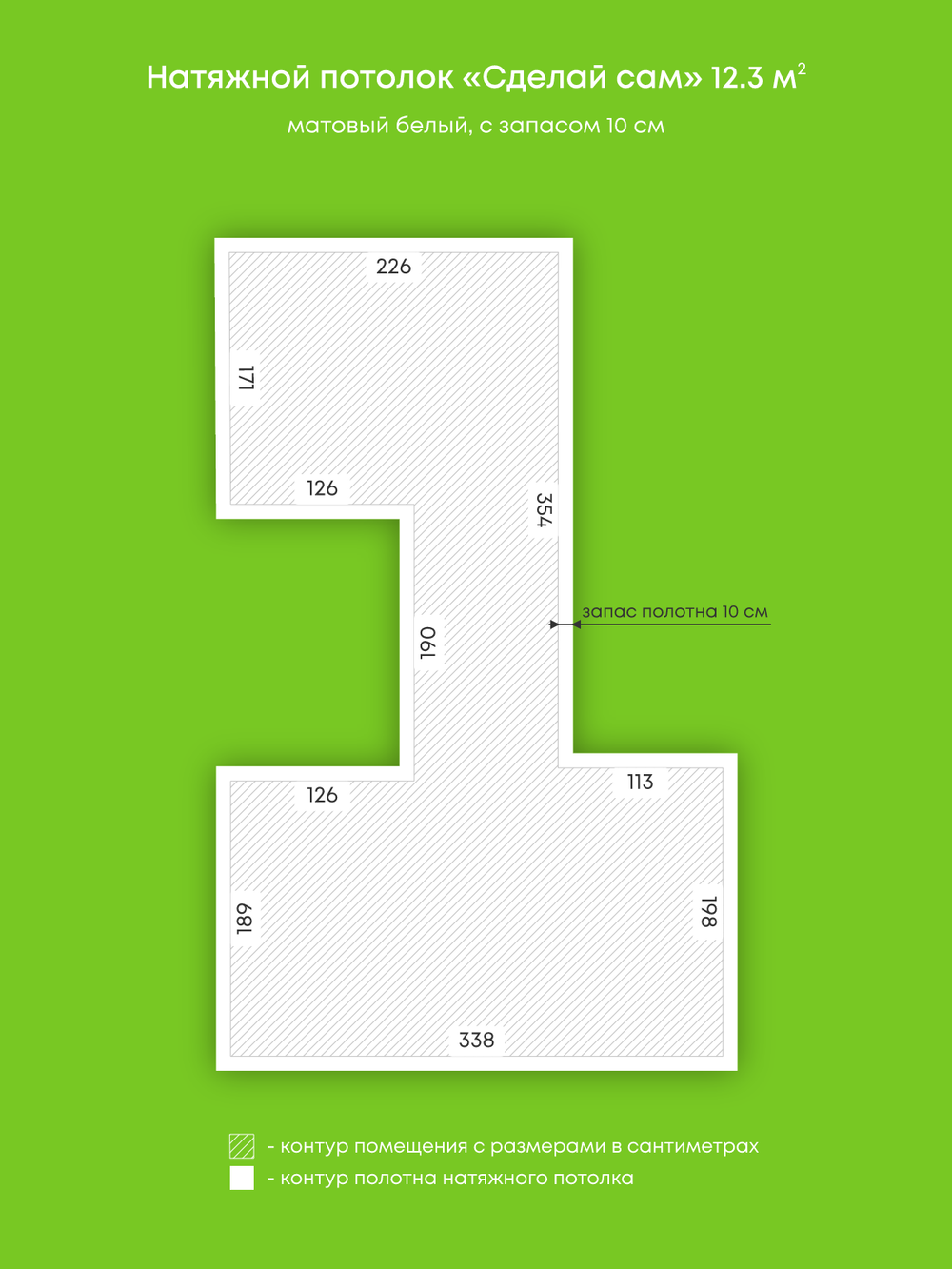 Натяжные потолки: 9.6 м2, 8.4 м2, 10.3 м2, 12.3 м2, 4.1 м2, 1.9 м2