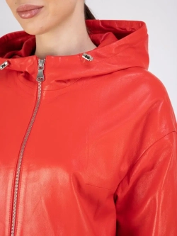 Куртка кожаная натуральная оверсайз с капюшоном